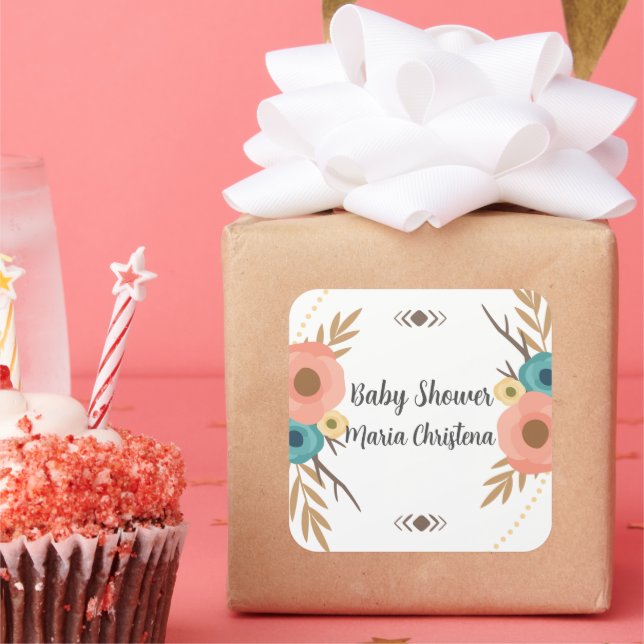 Rustic Boho Baby Shower  Square Sticker (Party)