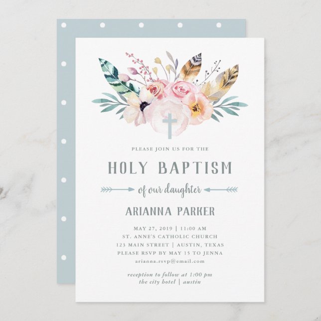 Rustic Boho Baptism Invitation (Front/Back)