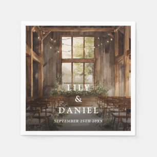 Rustic Boho Barn String Lights Photo Wedding Napkin