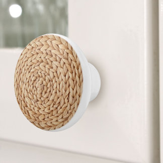 Rustic Boho Beach Tropical Island Woven Wicker Ceramic Knob