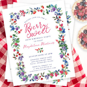 Rustic Boho Berry 90th Birthday Budget Invitation