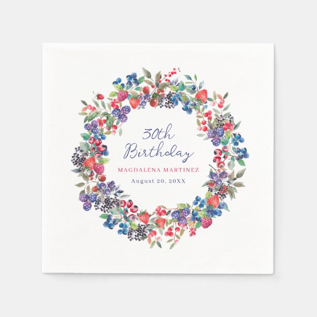 Rustic Boho Berry Summer 30th Birthday Napkin (Front)