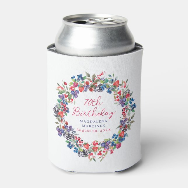 Rustic Boho Berry Summer 70th Birthday Custom Can Cooler (Can Front)