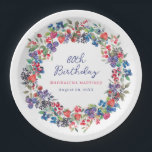 Rustic Boho Berry Summer 80th Birthday Custom Paper Plate<br><div class="desc">Just in time for Summer 2024, our brand new Summer Berry Bliss collection. Red, white and blue patriotic Americana meets rustic Boho Chic. Strawberries, raspberries and blueberries on a white background create a patriotic vibe in this berry botanical design. 80th Birthday is written in a playful and casual blue script....</div>