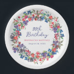 Rustic Boho Berry Summer 90th Birthday Custom Paper Plate<br><div class="desc">Just in time for Summer 2024, our brand new Summer Berry Bliss collection. Red, white and blue patriotic Americana meets rustic Boho Chic. Strawberries, raspberries and blueberries on a white background create a patriotic vibe in this berry botanical design. 90th Birthday is written in a playful and casual blue script....</div>