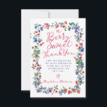 Rustic Boho Berry Summer 90th Birthday Flat Thank You Card<br><div class="desc">Just in time for Summer 2024, our brand new Summer Berry Bliss collection. Red, white and blue Americana meets Boho Chic. Strawberries, raspberries and blueberries on a white background create a patriotic vibe in this berry botanical frame. A Berry Sweet Thank Youis written in a playful and casual red script...</div>