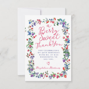 Rustic Boho Berry Summer 90th Birthday Flat Thank You Card