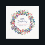 Rustic Boho Berry Summer Custom 90th Birthday Napkin<br><div class="desc">Just in time for Summer 2024, our brand new Summer Berry Bliss collection. Red, white and blue patriotic Americana meets rustic Boho Chic. Strawberries, raspberries and blueberries on a white background create a patriotic vibe in this berry botanical design. 90th Birthday is written in a playful and casual blue script....</div>