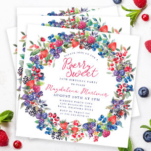 Rustic Boho Berry Sweet Summer 70th Birthday Invitation