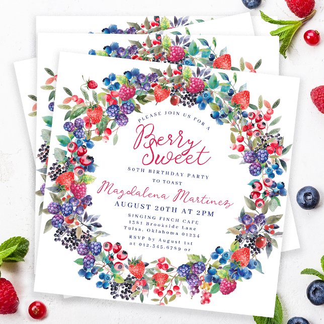 Rustic Boho Berry Sweet Summer 80th Birthday Invitation (Creator Uploaded)
