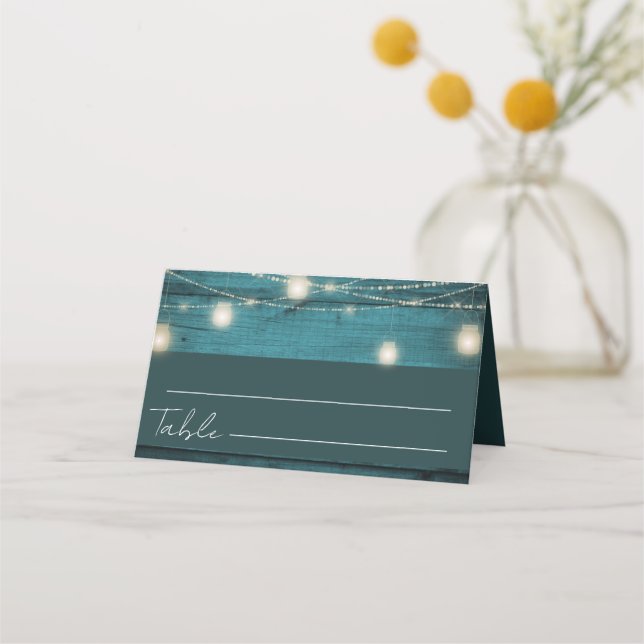 Rustic Boho Blue Wood Wedding  Place Card (Back)