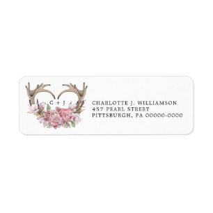 Rustic Boho Blush Floral Antlers Return Address