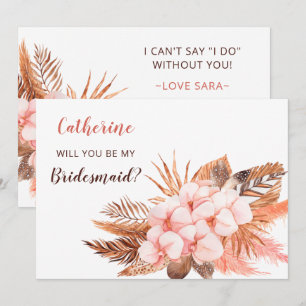 Rustic Boho Blush Pampas Will You Be My Bridesmaid Invitation