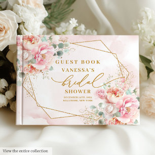 Rustic Boho Blush Pink Gold Glitter Bridal Shower  Guest Book