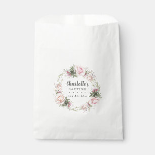 Rustic Boho Blush Pink Rose Floral Baptism Favour Bags