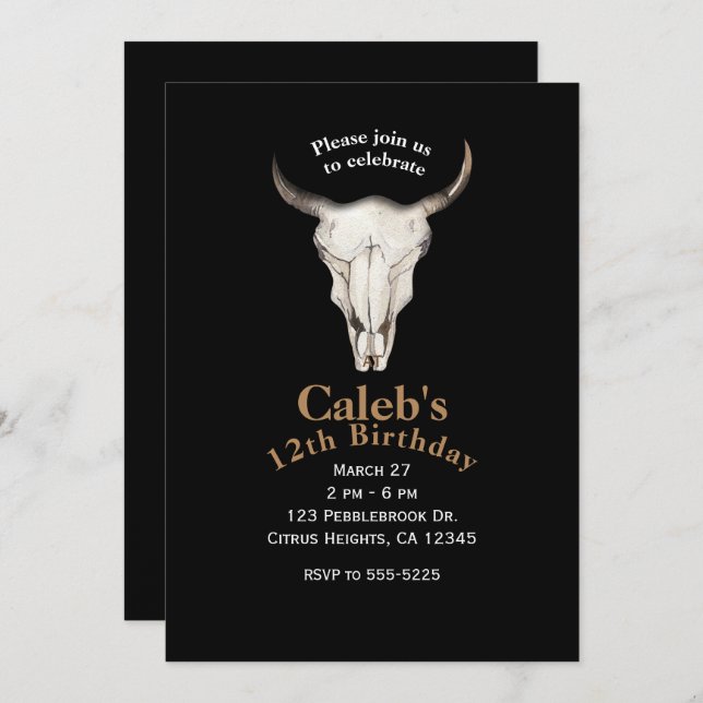 Rustic Boho Bohemian Cow Bull Party Invitations (Front/Back)