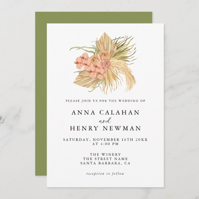 Rustic Boho Botanical Flower Wedding  Invitation (Front/Back)