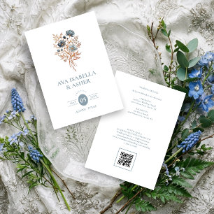Rustic Boho Botanical Posy Blue Wedding TLW26 Invitation