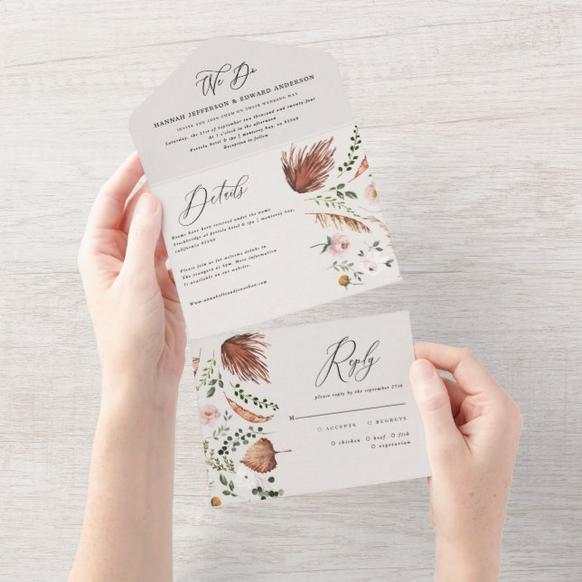 Rustic Boho Botanical Script Wedding Invitation (Tearaway)
