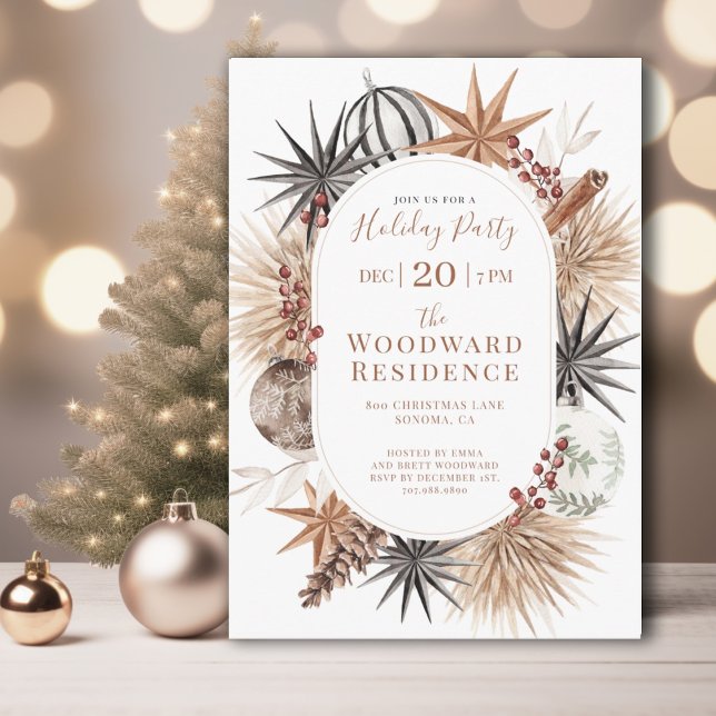 Rustic Boho Botanicals Christmas Party Holiday Card (Creator Uploaded)
