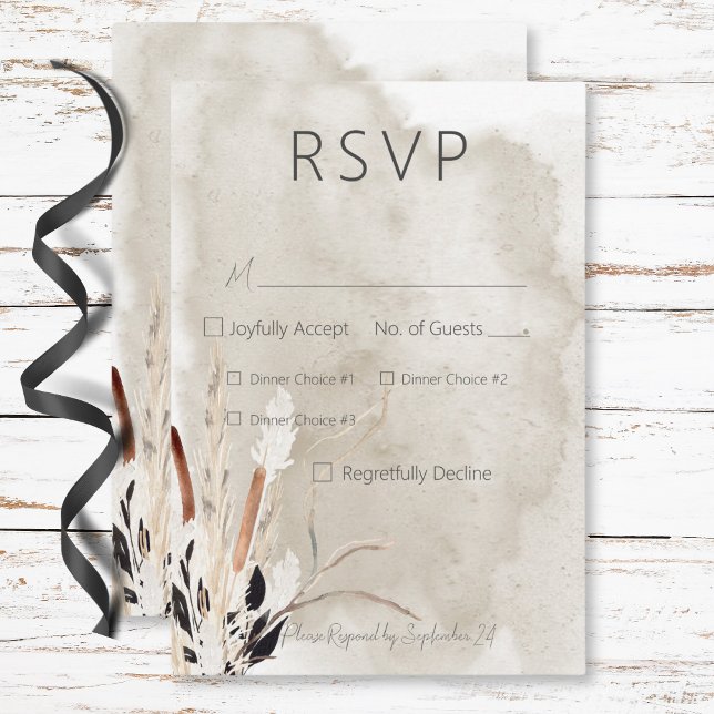 Rustic Boho Bouquet Modern Three Dinner RSVP Card (Rustic Boho Bouquet Modern Three Dinner RSVP Card)