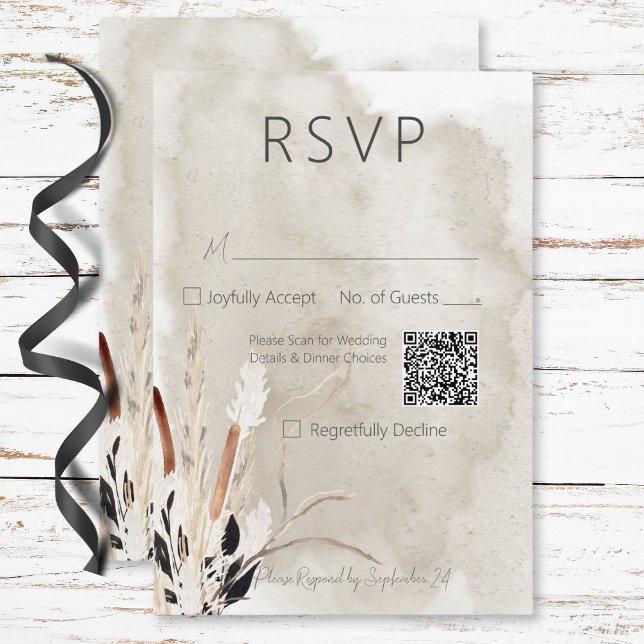 Rustic Boho Bouquet Modern Wedding QR Code RSVP Card (Rustic Boho Bouquet Modern Wedding QR Code RSVP Card)
