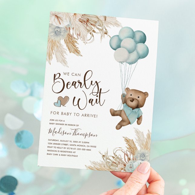 Rustic Boho Boy Bear Baby Shower Invitation (Creator Uploaded)