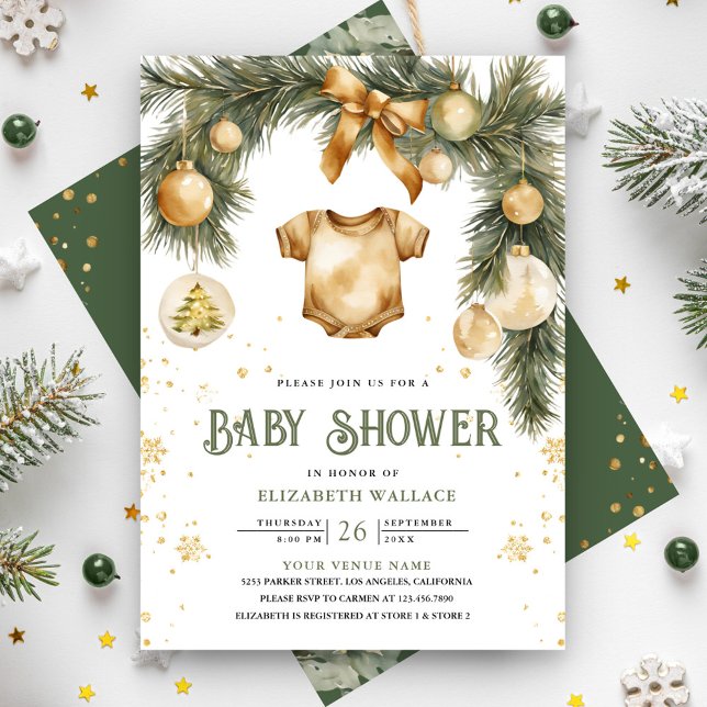 Rustic Boho Boy Winter Christmas Baby Shower Invitation (Creator Uploaded)
