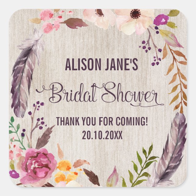 Rustic Boho Bridal Shower Thank You Sticker Favour (Front)