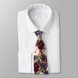 Rustic Boho Burgundy Blush Watercolor Flowers DIY Tie