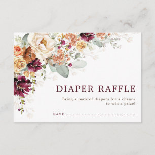 Rustic Boho Burgundy Orange Floral Diaper Raffle Enclosure Card