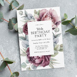 Rustic Boho Burgundy Plum Floral 50th Birthday Invitation<br><div class="desc">An ultra-feminine boho 50th birthday party invitation design that captures the essence of rustic elegance with its abundant display of peonies and roses in harmonising deep burgundy, plum, and dusty pink with trailing eucalyptus greenery. The feminine botanical elements pop with style and sophistication. Personalise the text template with your event...</div>