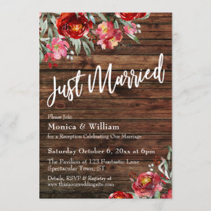 Rustic Boho Burgundy Red Floral Just Married Invitation
