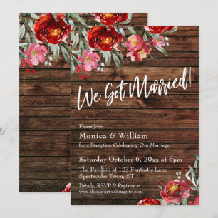 Rustic Boho Burgundy Red Floral We Got Married Invitation