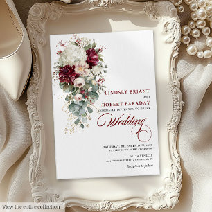 Rustic Boho Burgundy White Wedding Invitation Card