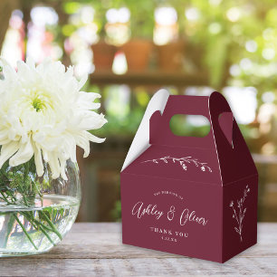 Rustic Boho Burgundy Wildflower Script Wedding Favour Box
