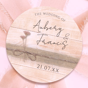 Rustic Boho Burlap Floral Blush Wildflower Wedding Classic Round Sticker