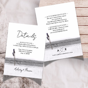 Rustic Boho Burlap Wood Lavender Wedding Details Enclosure Card
