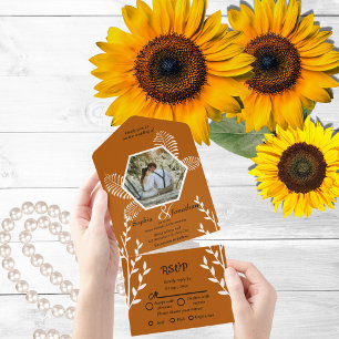 rustic boho burnt orange wedding  all in one invitation