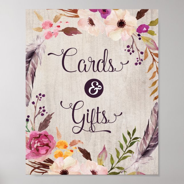 Rustic Boho Cards & Gifts Bridal Shower Decoration (Front)