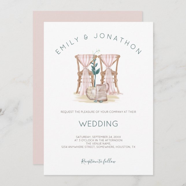 Rustic Boho Chairs Blue Eucalyptus Leaf Wedding Invitation (Front/Back)