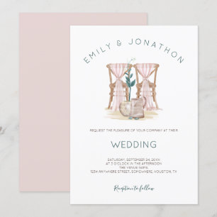 Rustic Boho Chairs Blue Eucalyptus Leaf Wedding Invitation