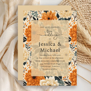 Rustic Boho Chic Autumn Watercolor Floral Wedding Invitation