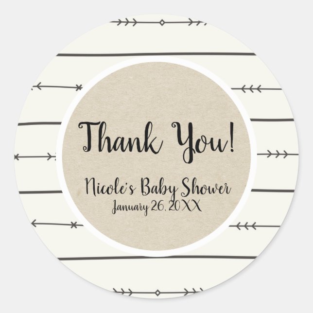 Rustic Boho Chic Baby Shower Modern Kraft Favour Classic Round Sticker (Front)