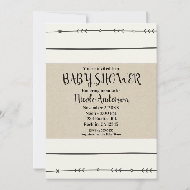 Rustic Boho Chic Baby Shower Modern Kraft Minimal Invitation (Front)
