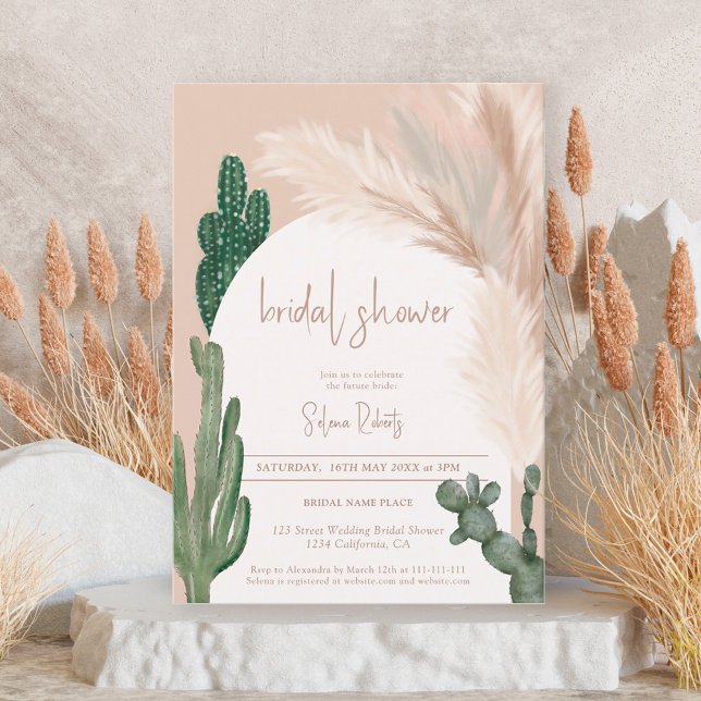 Rustic Boho chic cactus pampas arch bridal shower Invitation (Creator Uploaded)