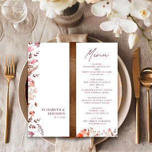 Rustic Boho Chic Fall Wildflowers Floral Wedding Menu