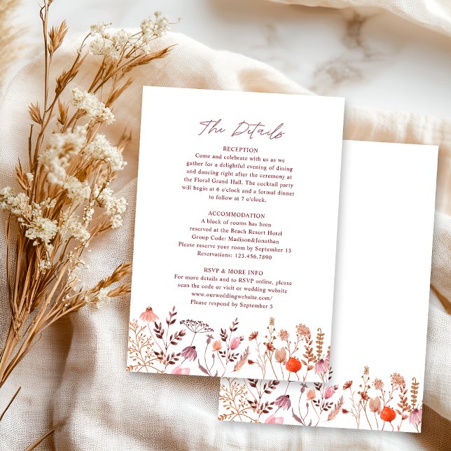Rustic Boho Chic Fall Wildflowers Wedding Details Enclosure Card (Creator Uploaded)