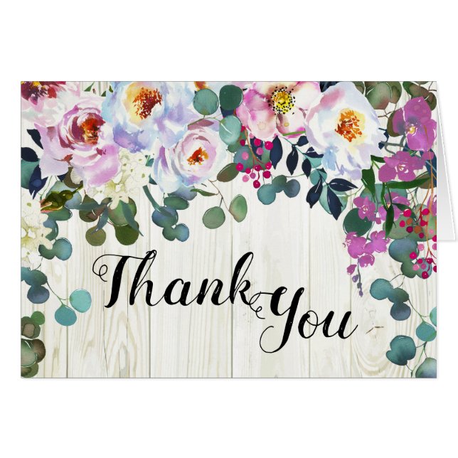 Rustic Boho Chic Peonies Floral Thank You (Front Horizontal)