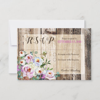Rustic Boho Chic Peony Floral RSVP Card